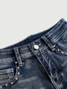 ROMWE Avant Vintage Millennium Punk Stil gestickte Pistole Grafik kurze sexy Denim Shorts in Große Größen