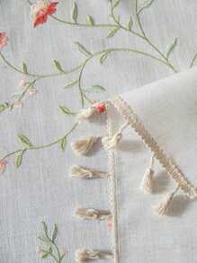 Pink Rose Floral Embroidery Tablecloth, French Countryside Style For Kitchen, Rectangular Coffee Table, TV Cabinet Cover, Holiday Party Birthday Gathering Dinner Table Decor, All Seasons