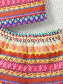 SHEIN Tween Girl Jacquard Knit Top & Loose Shorts 2 Pieces Vacation Set