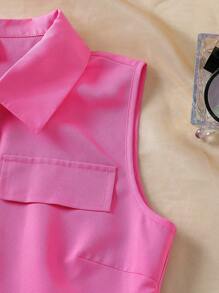 SHEIN Explorewe Teen Girl Collared Button-Up A-Line Pleated Dress - Hot Pink - View 3