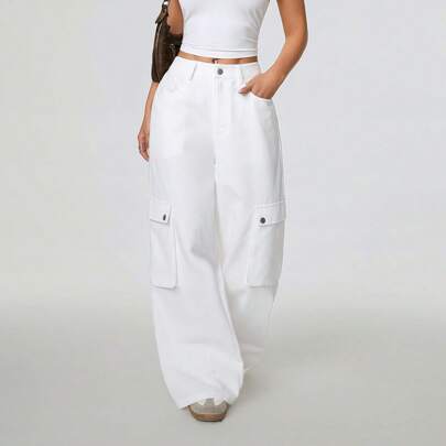 여성용 캐주얼 루즈핏 카고 와이드 레그 팬츠