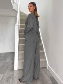 Siren Gaze 女士西装外套，灰色套装，西装套装，办公室女装，商务女装，两件套春秋装，情侣装，家庭圣诞睡衣套装，情侣装，春秋装 - 灰色 - 查看 2