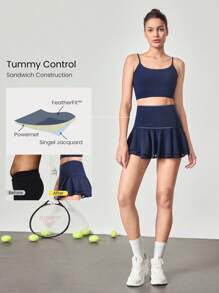 GLOWMODE Falda de tenis con pantalón corto incorporado, cintura alta, control de abdomen, malla transpirable y de secado rápido FeatherFit™-Air, bolsillos laterales, grips antideslizantes, apta para tenis, golf, pickleball y uso diario, de 5 pulgadas de largo