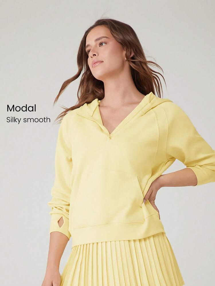 Modal Silk Touch Oversized Long Sleeve Half-Zip Hoodie Valentine's Day