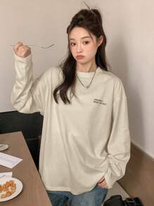 DAZY Của phụ nữ Trở lại In bờ biển Tay áo dài Áo thun - Màu be - Xem 2