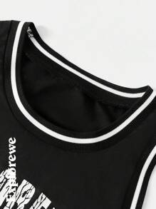 2 件套青少年女孩户外运动休闲拼色拼接泡泡袖上衣和印花口袋短裙套装，适合春夏季日常和旅行装 - 白色 - 查看 8