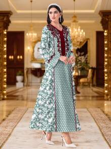 Al Najma 阿拉伯休闲简约阿拉伯风格印花 Jalabiya 连衣裙、简约全长连衣裙、卡夫坦 - 白色 - 查看 4