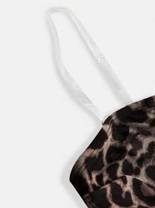 SHEIN Girlism Teen Girl Leopard Print Knitted Mesh Hem Slit Ruched Bandeau Tank Top