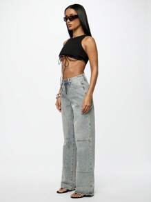 SUMWON WOMEN Washed Loose Fit Baggy Carpenter Jean - Blue - View 4