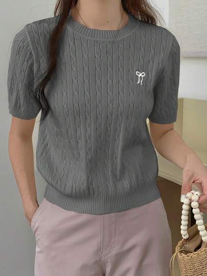 DAZY 女士蝴蝶结针织短袖上衣，简约时尚