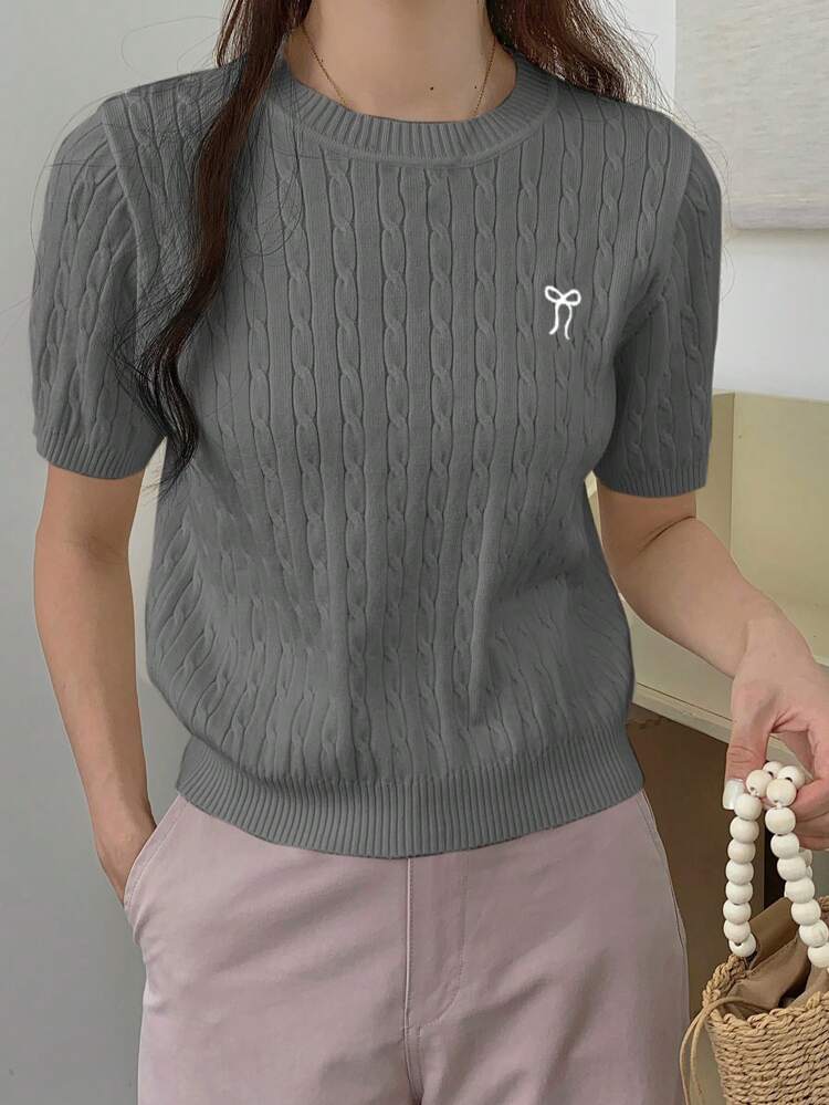 Top de manga corta de punto con lazo, minimalista y de moda para mujer