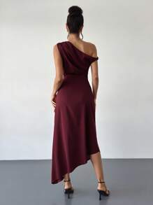 Firerie 新款百搭优雅不对称领口缎面连衣裙，女士夏季礼服，适合婚礼宾客/新娘送礼会/毕业典礼/教堂礼拜等场合，白色；毕业礼服/白色毕业礼服/教堂礼拜服/教堂礼服 - 紅木色 - 查看 7