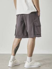 Claim Dot 男士宽松深灰色休闲牛仔工装短裤 - 深灰色 - 查看 2