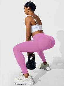 SHEIN Sovereign Charm Plain Simple Casual Sports Leggings, Suitable For Summer