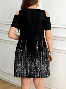 SHEIN LUNE Vestido mini de manga corta con hombros descubiertos y destellos para uso casual en la oficina, moda de verano para mujer