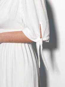 Maija 大码女式夏季波西米亚度假沙滩短袖长裙、全白女装毕业礼服、婚礼宾客礼服、女士沙滩装、外出礼服、女士度假礼服、优雅商务休闲女装、女士演唱会服装 - 白色 - 查看 6