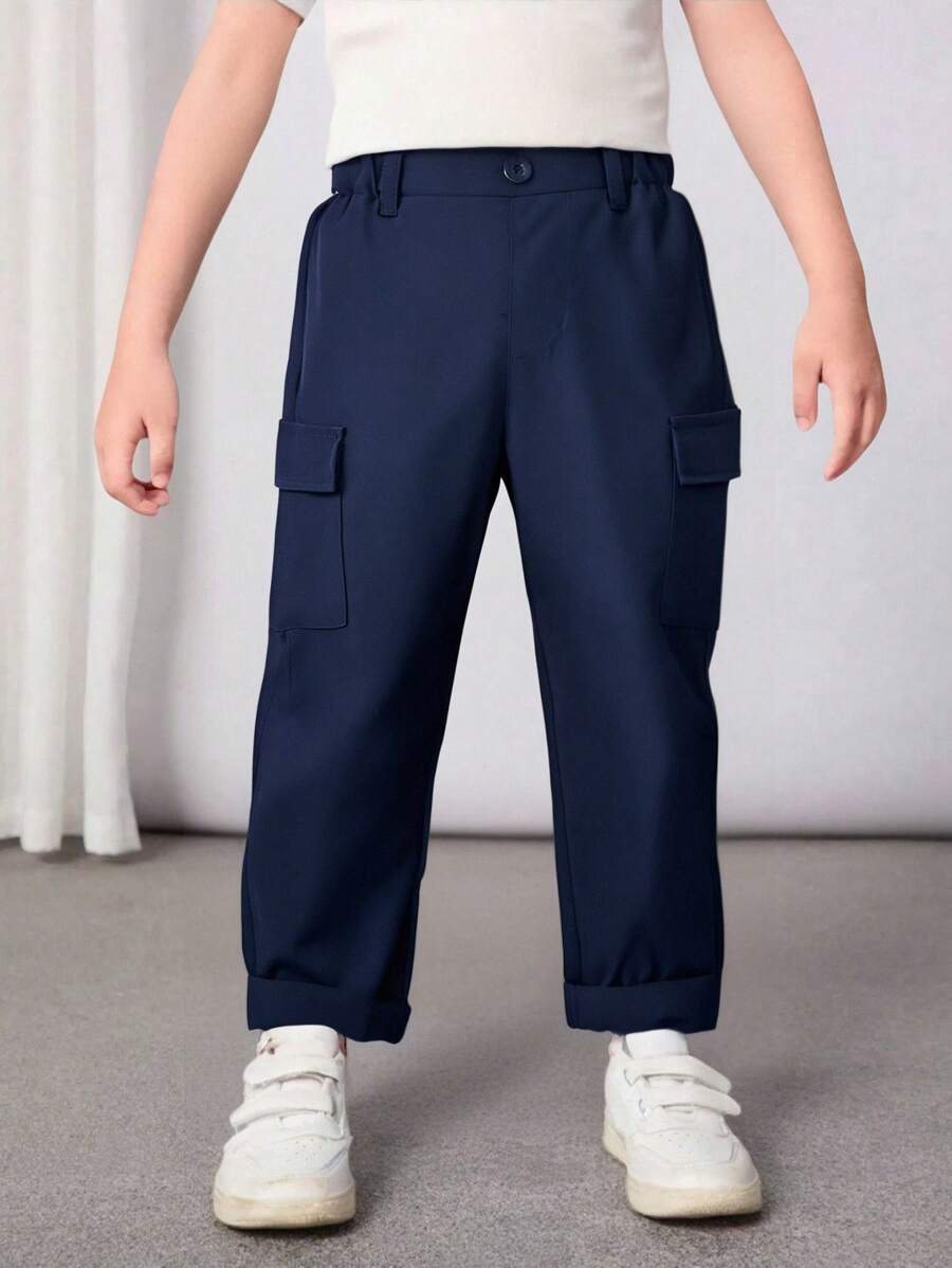 SHEIN 年輕男孩翻蓋口帶側邊口袋的貨物褲 - 藏蓝色 - 查看 1