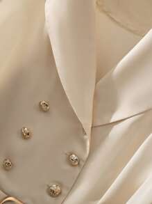 SHEIN Clasi Women's Elegant Solid Color Double-Breasted Midi Dress, Suitable For Commuting - Apricot - View 3