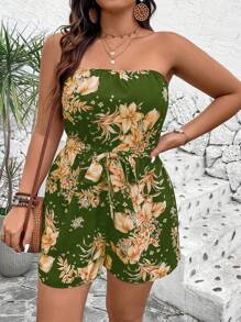 Breezaya Plus Size Women Floral Print Halter Romper - Army Green - View 5