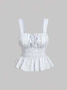 SHEIN MOD Áo không tay cổ nơ họa tiết hoa sọc lãng mạn mùa xuân cỡ lớn dành cho người có vóc dáng đầy đặn - Nhiều màu - Xem 1