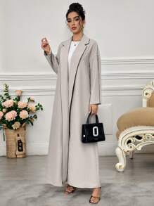 Yasmyna 女士优雅通勤套装，领口撞色滚边，阿拉伯风格长袍，简约时尚，日常休闲穿着，春假音乐会，端庄得体。 - 灰色 - 查看 5