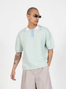 SUMWON Premium Knitted Polo Sweater Retro Style Short Sleeve Textured Relaxed Fit Casual Spring Summer Classic Preppy Tennis Golf Resort Wear
