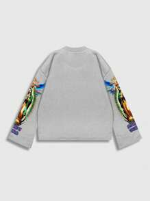 ROMWE MEN Goth 男士街头涂鸦印花套头连帽衫，适合春夏季日常穿着 - 淺灰色 - 查看 2