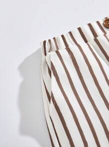 SHEIN Leap Crew Young Boy Loose Casual Stripe Shorts With Waist Button Design - Multicolor - View 5