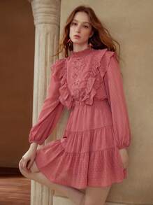 MOTF PREMIUM Vestido con volantes y estampado de lunares suizos - Rojo - Ver 4