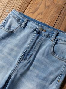 SHEIN Tween Boy Fashion Casual Y2k Blue Base Mix And Match Comfortable Blue Stretch Tight Denim Shorts For Boy Soft Dailywear And Kids Summer And Spring Clothes - Blue - View 5