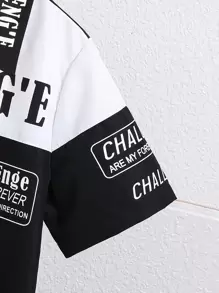 SHEIN Tween Boy's Cool Colorblock Letter Print Short Sleeve Shirt - Multicolor - View 4