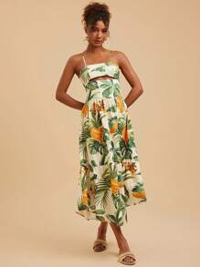 Travachic 热带叶印花无袖休闲度假连衣裙，女士夏季服装，热带度假女装，夏季，女士度假服装，女士夏季连衣裙 - 綠色 - 查看 6