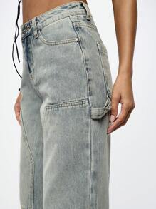 SUMWON WOMEN Washed Loose Fit Baggy Carpenter Jean - Blue - View 7
