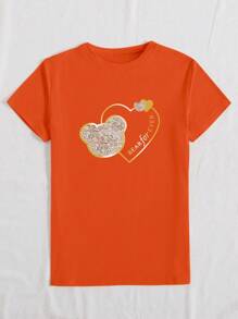 INAWLY 女士圆领短袖图案印花仿珍珠 T 恤，夏季休闲上衣图案 T 恤女式上衣