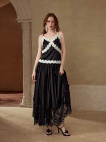 MOTF PREMIUM CONTRAST LACE COLORBLOCK CAMI TOP - Black and White - View 6