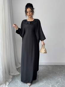 Chiquease Women's Fashionable V-Neck Long Sleeve Pearl Embellished Maxi Dress - Black - View 2