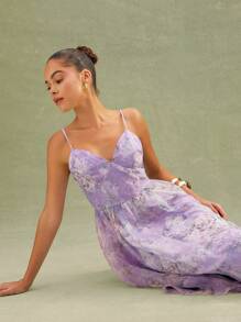 L'Amorae Vestido largo de organza con volantes y estampado floral - Multicolor - Ver 2