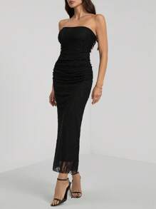 SHEIN Tall 优雅性感蕾丝露肩紧身二合一抹胸长裙