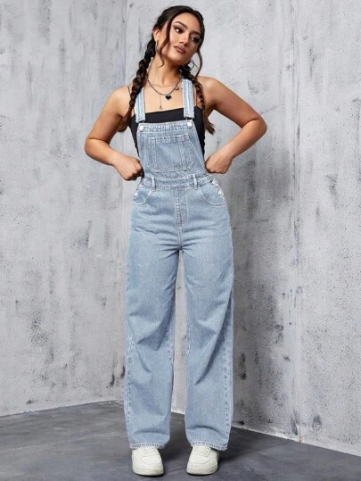 SHEIN ICON Damski luźny kombinezon z szerokimi nogawkami i kieszeniami, swobodny i uniwersalny