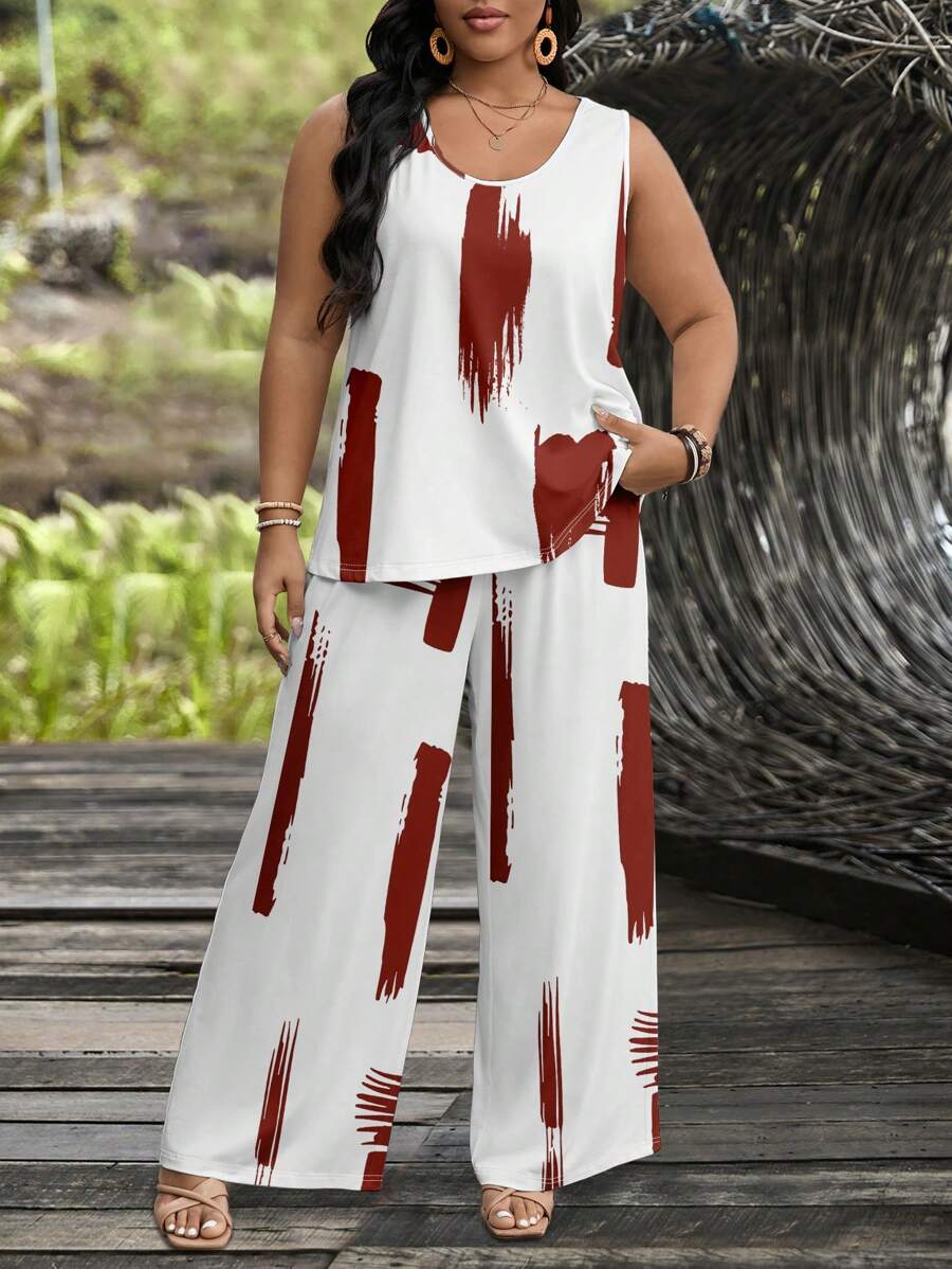 EMERY ROSE 2 件套女士加大码圆领无袖上衣和短裤套装，适合夏季