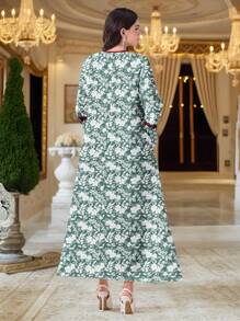 Al Najma 阿拉伯休闲简约阿拉伯风格印花 Jalabiya 连衣裙、简约全长连衣裙、卡夫坦 - 白色 - 查看 6