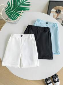 3Pcs/Set Young Boy Casual Khaki Shorts, Slant Pockets, Elegant & Fashion, Versatile , Suitable For Daily Outings, School And Travel In Spring/Summer - Multicolor - View 3