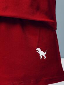 SHEIN Streecool Kids Young Boy Summer Cute Printed Sleeveless Sports Top And Athletic Shorts Set With Round Neck Summer Holiday - Burgundy - View 3