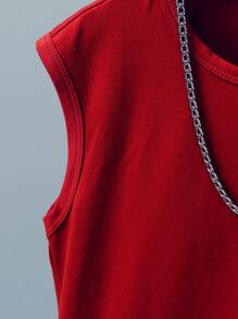 SHEIN Streecool Kids Young Boy Summer Cute Printed Sleeveless Sports Top And Athletic Shorts Set With Round Neck Summer Holiday - Burgundy - View 4