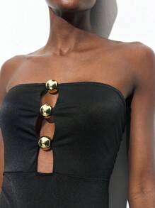 Maija 新款春夏黑色金属圆珠腰部都市度假现代优雅浪漫女士紧身衣适合外出节日派对音乐节老款风格