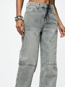 SUMWON WOMEN Washed Loose Fit Baggy Carpenter Jean - Blue - View 6