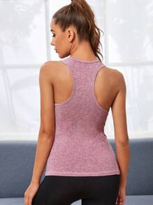 SHEIN Sports Camiseta deportiva de espalda de nadador de space dye con bolsillo de móvil - Rosa - Ver 2
