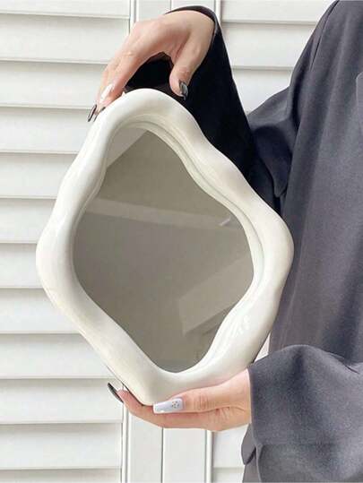 Espejo de tocador vintage asimétrico de alto valor estético, espejo de maquillaje estilo francés para decoración de escritorio en el dormitorio, adecuado para la sala de estar, dormitorio y comedor, decoración de sala de estar, decoración de pared