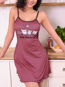 SHEIN Camisón de mujer con estampado lindo de gato - Multicolor - Ver 6