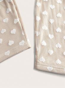 SHEIN EZwear Plus Size Heart Pattern Mesh Thermal Lined Leggings, Autumn/Winter - White - View 5